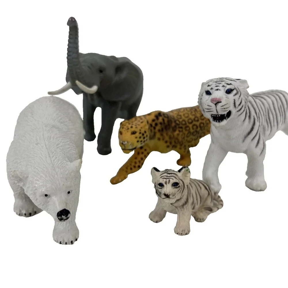 AAA PVC Jungle Arctic Animals Figures Lot‎ of 5 White Tiger Elephant Leopard